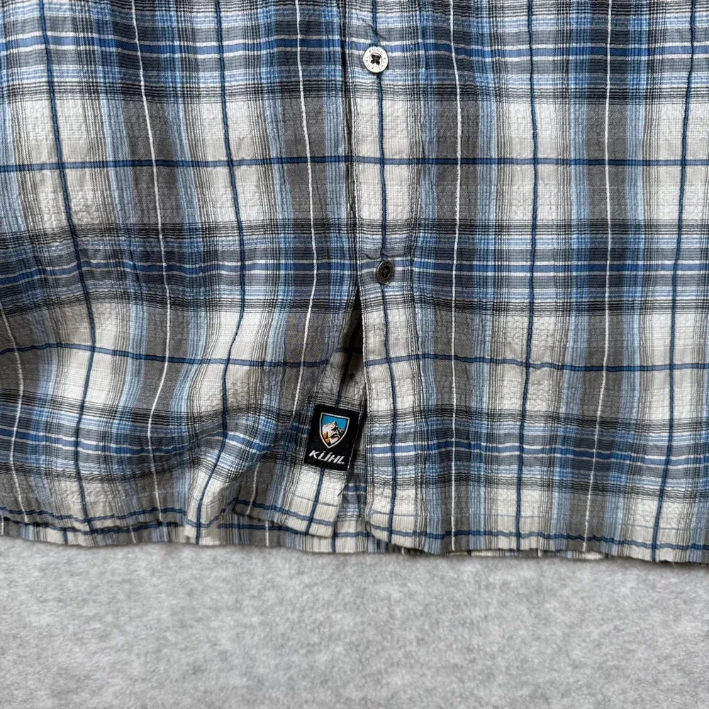Kuhl Mens Large Blue Grey Plaid Short Sleeve Button Down Mountain Shirt Cotton - Picture 15 of 16